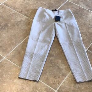 Piazza Sempione Audrey pants, gray/white w/white piping down sides, size 40, NWT